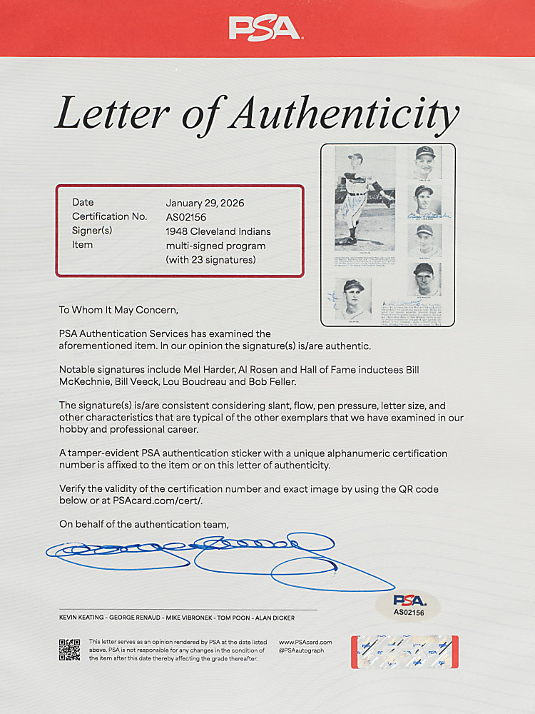 1948 World Series Cleveland Indians vs. Boston Braves Multi-Signed Program with Lou Boudreau and Bob Feller - PSA/DNA