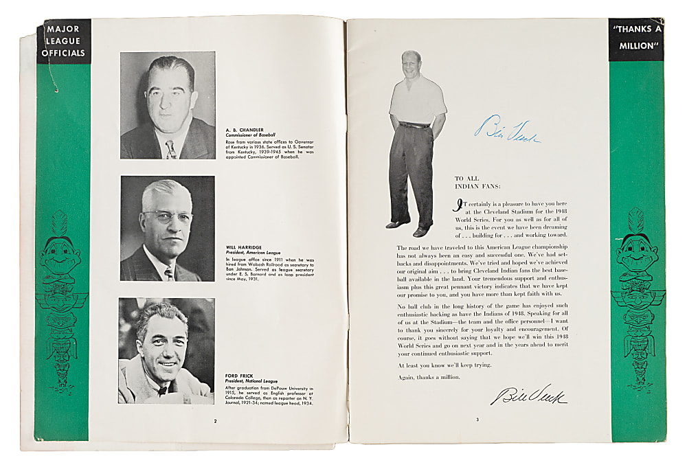 1948 World Series Cleveland Indians vs. Boston Braves Multi-Signed Program with Lou Boudreau and Bob Feller - PSA/DNA