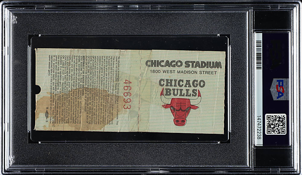 December 11, 1984 Chicago Bulls (vs. Detroit Pistons) Ticket Stub PSA Authentic - Michael Jordan Rookie Season (27 Points) and Game #23!