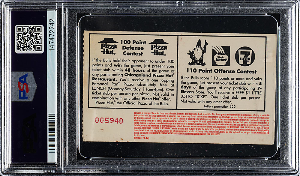 January 16, 1993 Chicago Bulls (vs. Orlando Magic) Ticket Stub PSA VG 3 - Michael Jordan 64 Points and Shaq Rookie Season