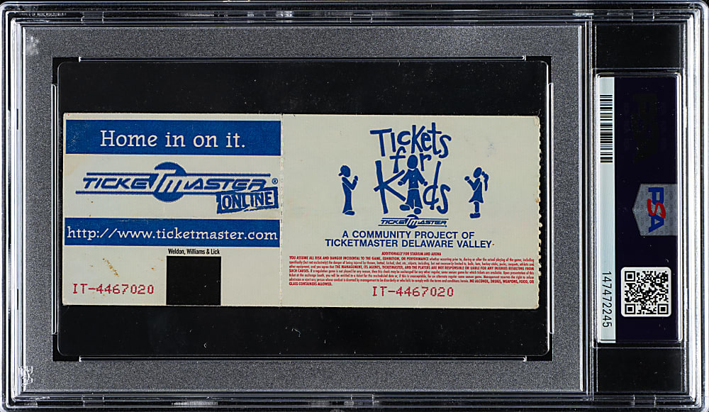 November 9, 1996 Philadelphia 76ers (vs. Phoenix Suns) Ticket Stub PSA VG 3 - Steve Nash and Allen Iverson Rookie Season - The ONLY Graded Example!