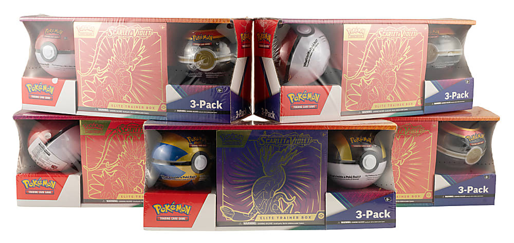 2023 Pokemon Scarlet & Violet Factory-Sealed Unopened Costco 3-Pack Elite Trainer Box + Poke Ball Collection (5 Boxes)