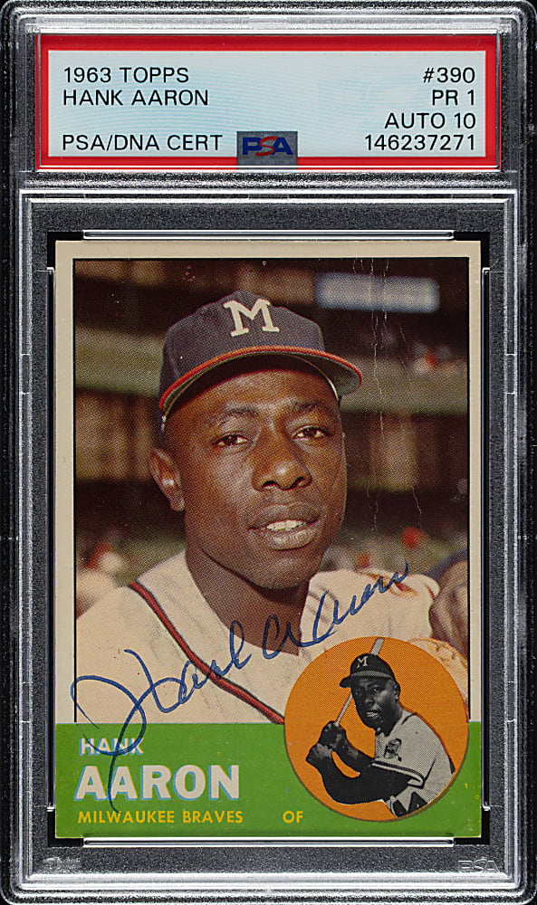 Signed 1963 Topps #390 Hank Aaron PSA POOR 1 with GEM MINT 10 Signature
