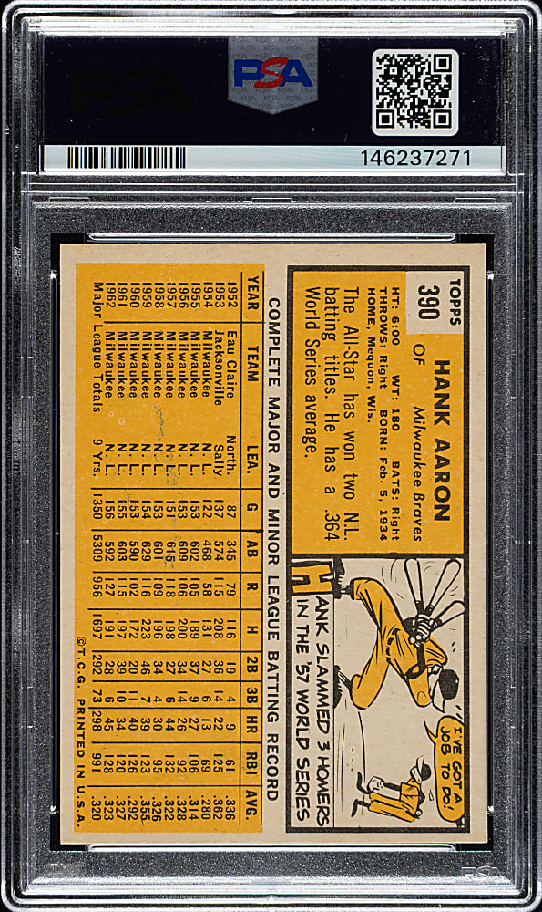 Signed 1963 Topps #390 Hank Aaron PSA POOR 1 with GEM MINT 10 Signature