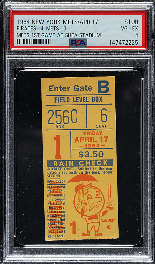 April 17, 1964 New York Mets (vs. Pittsburgh Pirates) Ticket Stub PSA VG-EX 4 - Mets First Game at Shea Stadium