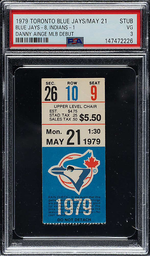 May 21, 1979 Toronto Blue Jays (vs. Cleveland Indians) Ticket Stub PSA VG 3 - Danny Ainge MLB Debut