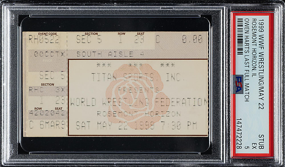 May 22, 1999 WWF Wrestling Ticket Stub PSA EX 5 - Owen Hart's Last Full Match - 1 of 1 - Highest Graded!