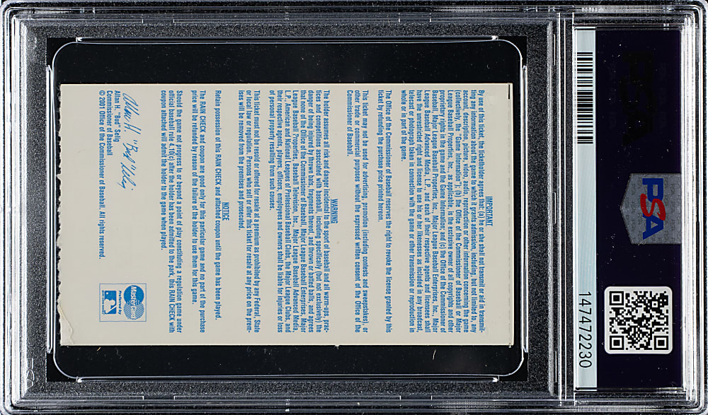 2001 NLDS Game 2 Arizona Diamondbacks (vs. St. Louis Cardinals) Ticket Stub PSA NM-MT 8 - Albert Pujols First Career Postseason Home Run - 1 of 1 - Highest Graded!