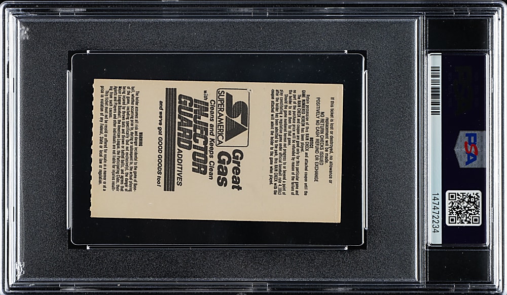 August 8, 1987 Minnesota Twins (vs. Oakland Athletics) Ticket Stub PSA GOOD 2 - Steve Carlton Final Win #329 - 1 of 1 - Highest Graded!