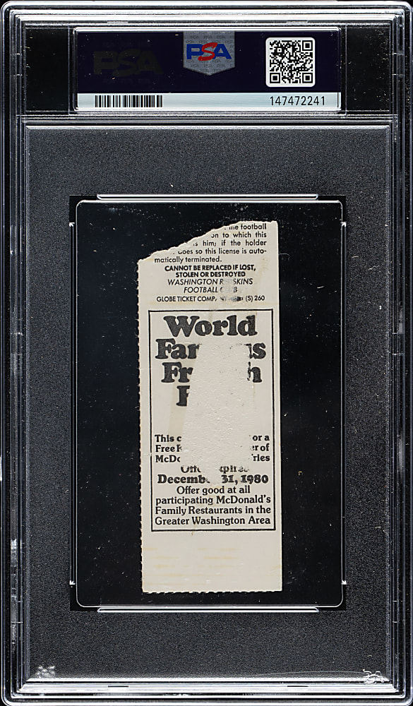 September 8, 1980 Washington Redskins (vs. Dallas Cowboys) Ticket Stub PSA POOR 1 - Art Monk NFL Debut