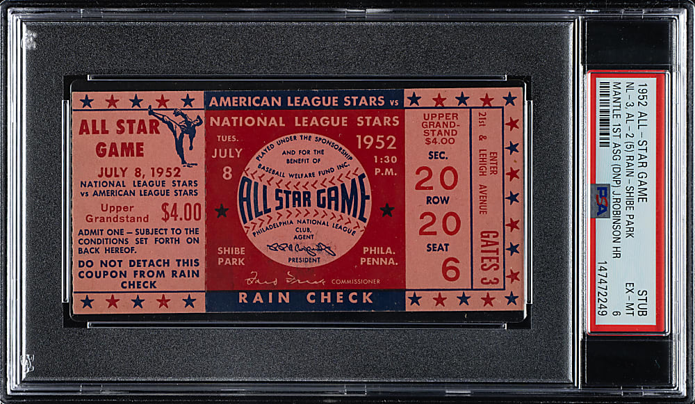 1952 All-Star Game Ticket Stub PSA EX-MT 6 - Jackie Robinson Home Run and Mickey Mantle First All-Star Game