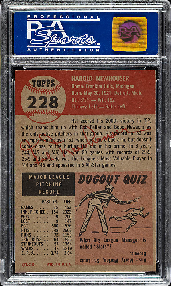 1953 Topps #228 Hal Newhouser Short Print PSA NM-MT 8