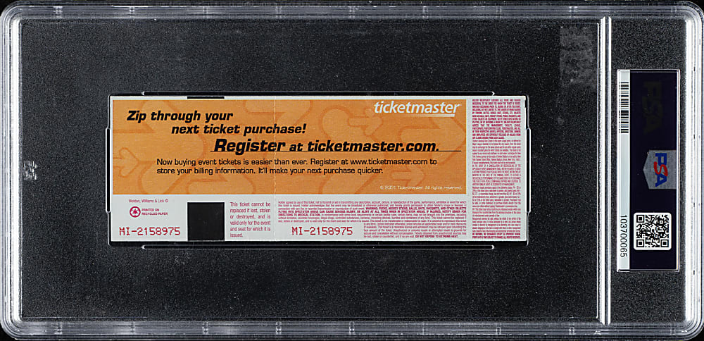 March 9, 2003 New York Knicks (vs. Washington Wizards) Full Ticket PSA EX 5 - Michael Jordan Last Game in New York and 39 Points
