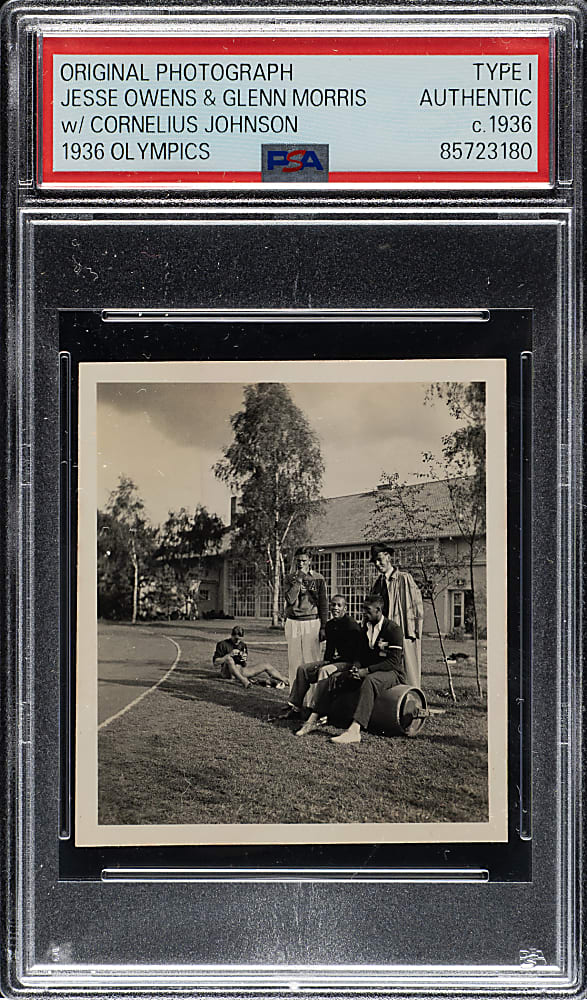 Circa 1936 Summer Olympics Jesse Owens and Glenn Morris with Cornelius Johnson Original Photograph PSA/DNA Type I