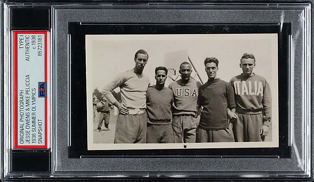 Circa 1936 Summer Olympics Jesse Owens and Mike Pelliccia Original Snapshot Photograph PSA/DNA Type I