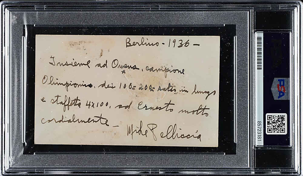 Circa 1936 Summer Olympics Jesse Owens and Mike Pelliccia Original Snapshot Photograph PSA/DNA Type I