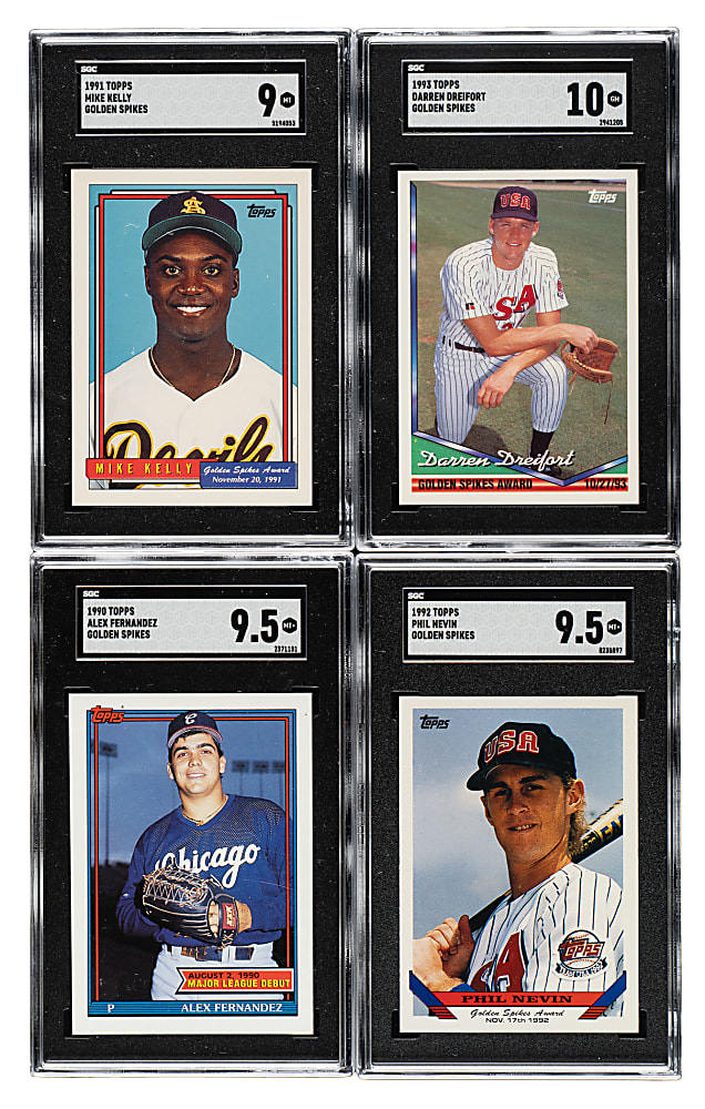 1990 to 1993 Topps USBF Luncheon "Golden Spikes Award" Winners SGC-Graded Complete Set (4) - Rare Promotional Issue