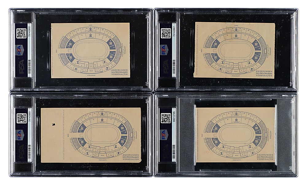 1936 Berlin Summer Olympic PSA-Graded Full Ticket and Ticket Stub Collection (4) - All Four Jesse Owens Gold Medals
