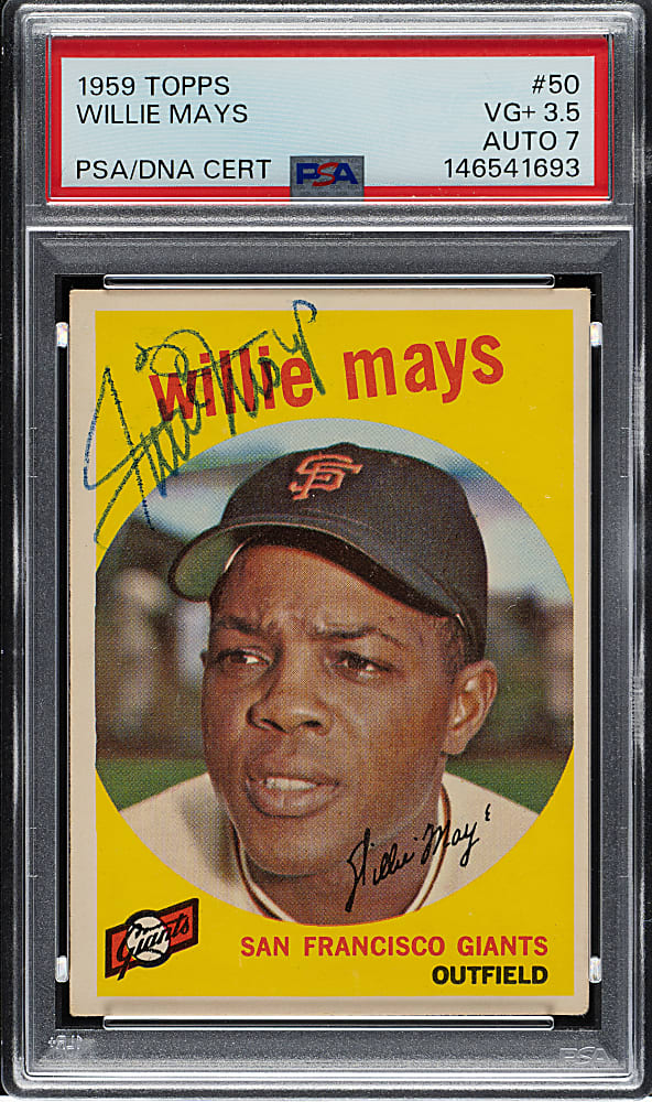 Signed 1959 Topps #50 Willie Mays PSA VG+ 3.5 with NM 7 Signature