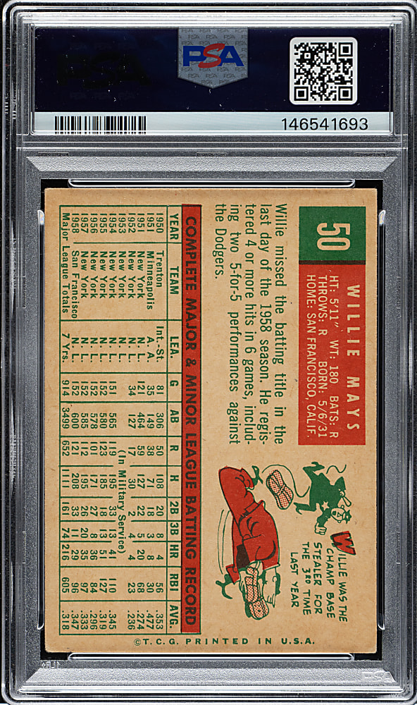 Signed 1959 Topps #50 Willie Mays PSA VG+ 3.5 with NM 7 Signature