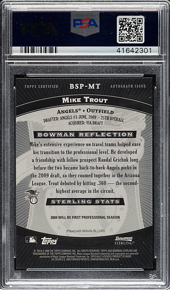 2009 Bowman Sterling Prospects #BSPMT Mike Trout Rookie Autograph PSA GEM MINT 10 with GEM MINT 10 Signature