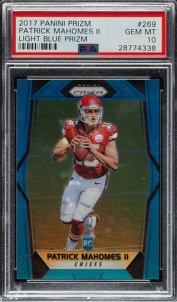 2017 Panini Prizm Football #269 Patrick Mahomes II Rookie Light Blue Prizm #156/199 PSA GEM MINT 10