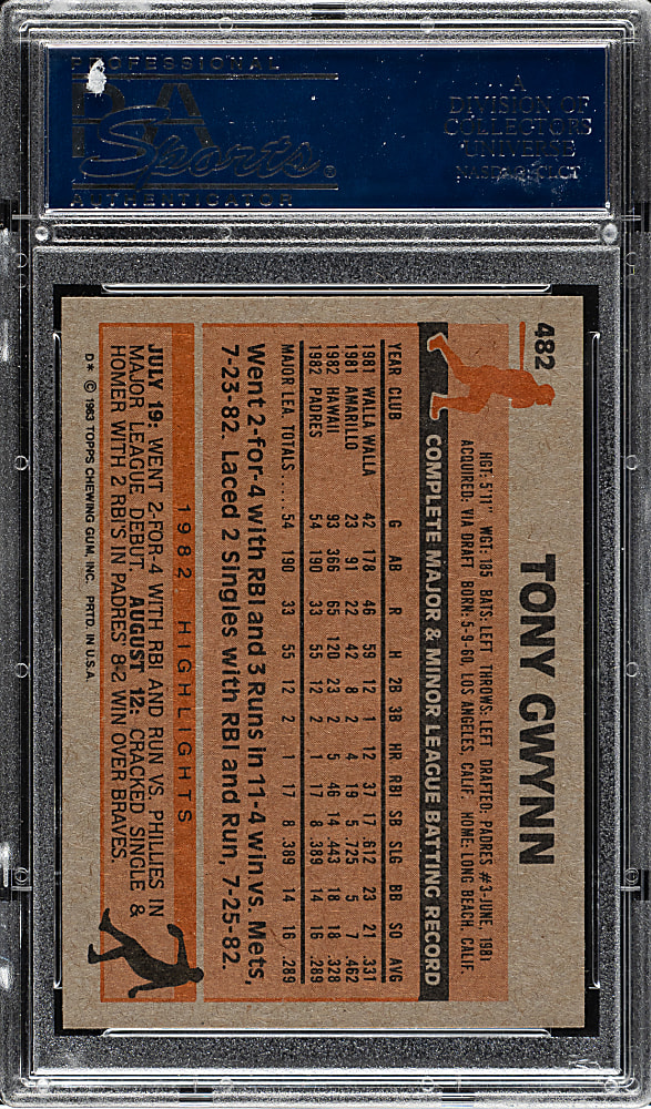1983 Topps #482 Tony Gwynn Rookie PSA GEM MINT 10