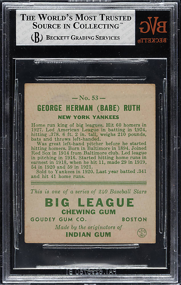 1933 R319 Goudey #53 Babe Ruth BVG G-VG 2.5