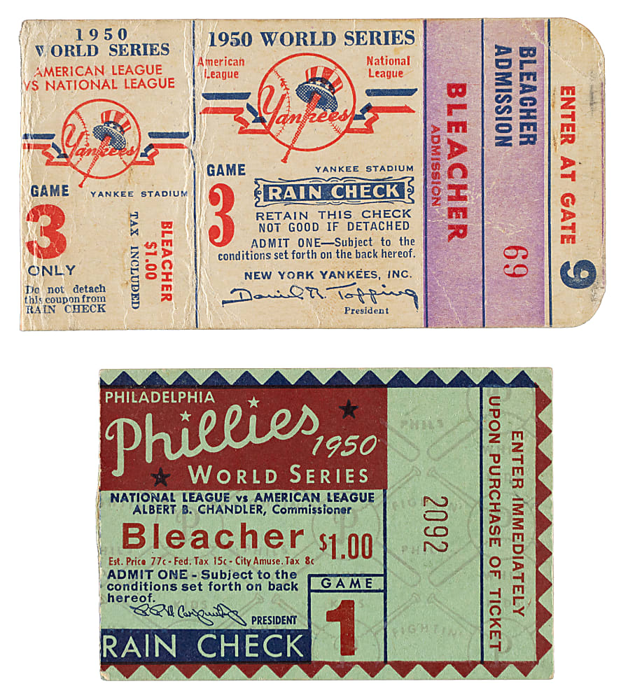 1950 New York Yankees vs. Philadelphia Phillies World Series Game 1 and 3 Ticket Stub Pair