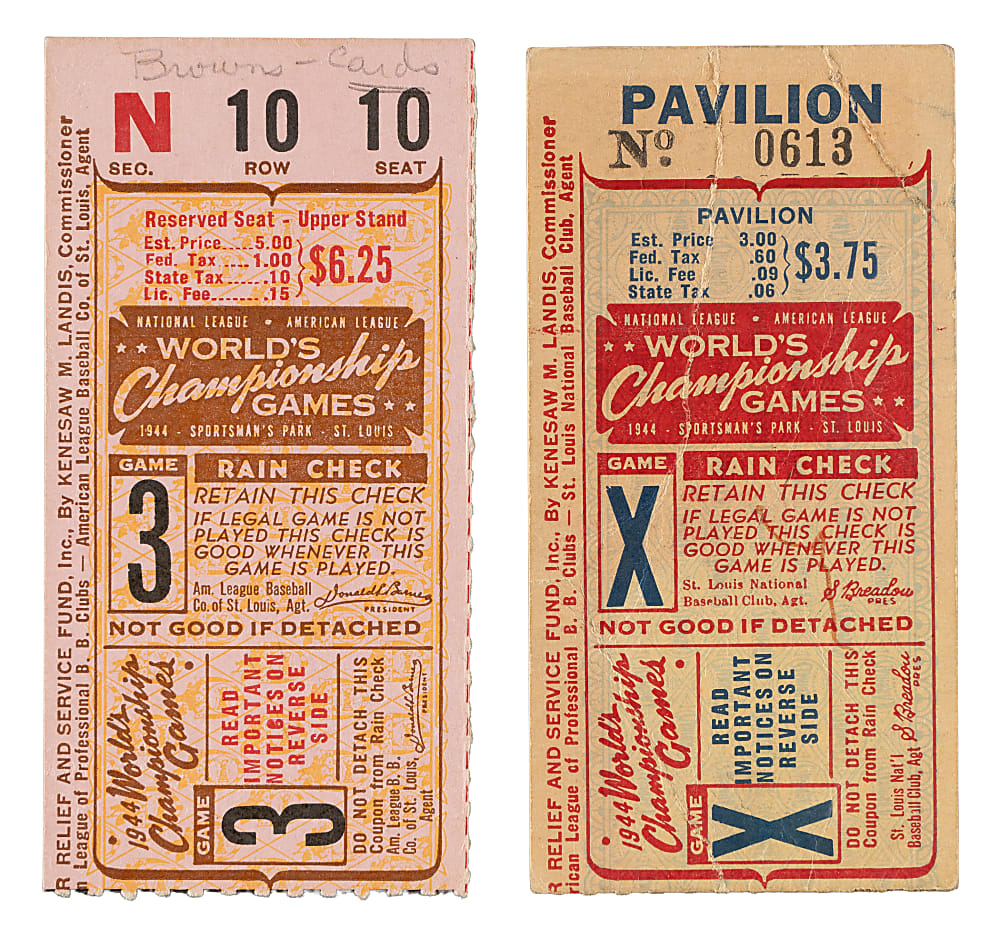 1944 St. Louis Cardinals (vs. St. Louis Browns) World Series Ticket Stub Pair