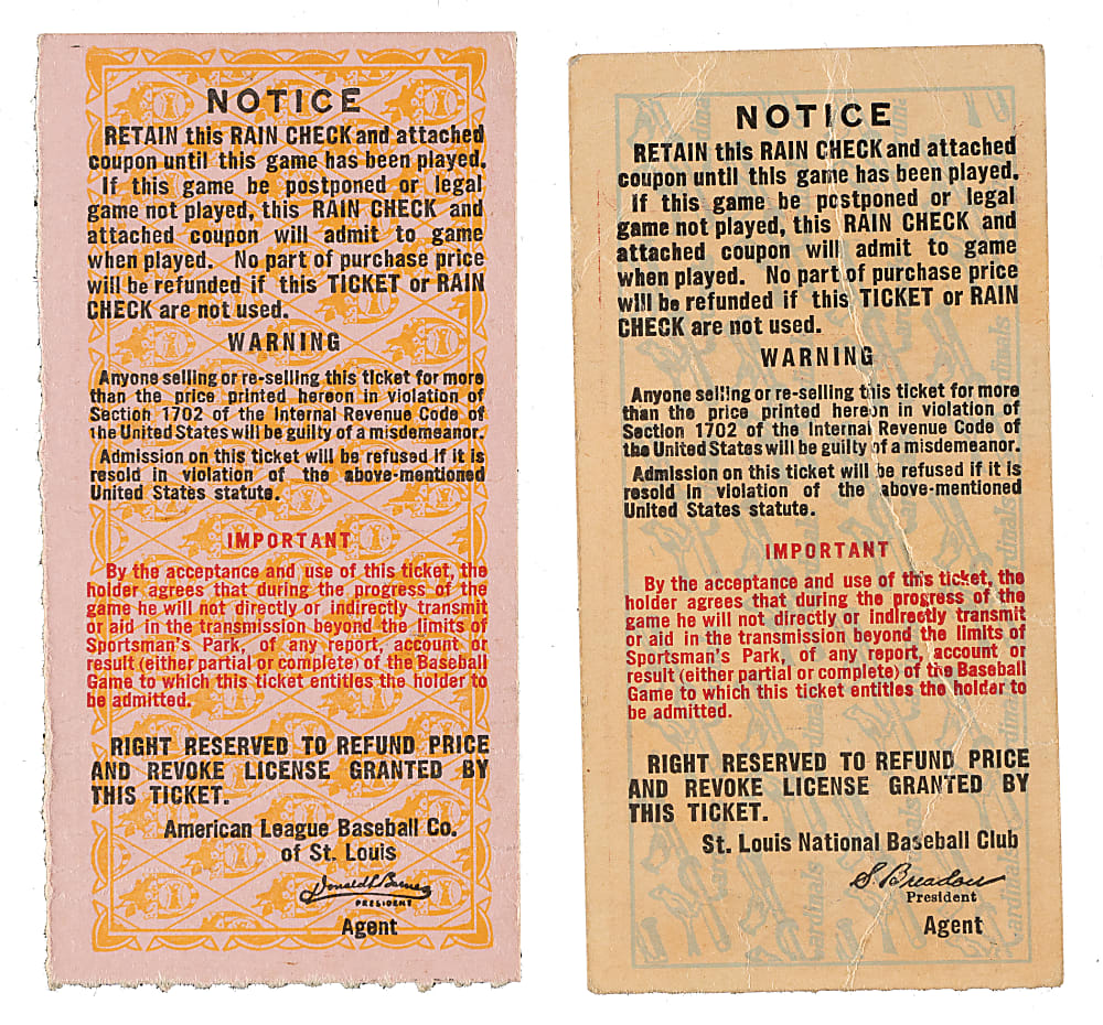 1944 St. Louis Cardinals (vs. St. Louis Browns) World Series Ticket Stub Pair