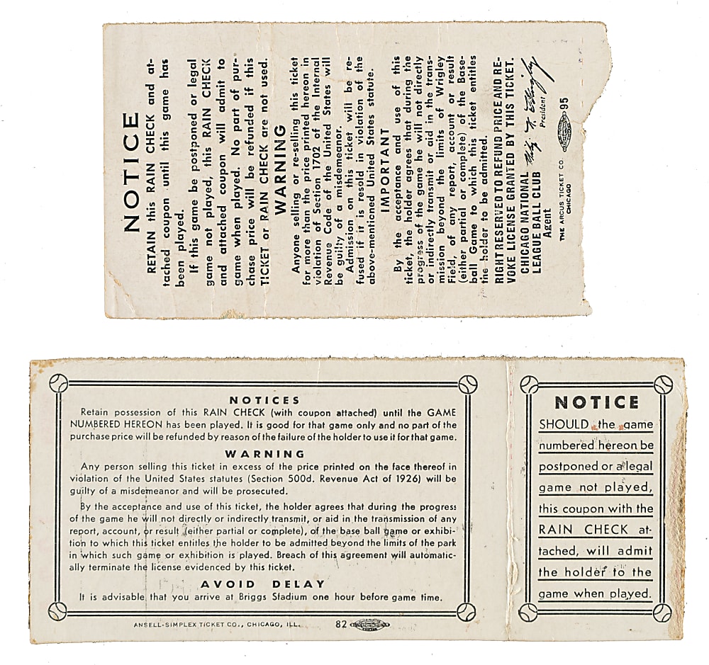 1945 Detroit Tigers vs. Chicago Cubs World Series Game 2 and 5 Ticket Stub Pair