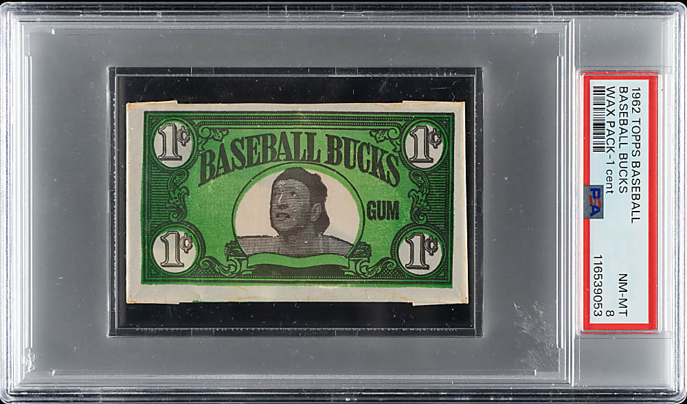 1962 Topps "Baseball Bucks" Unopened Wax Pack PSA NM-MT 8 - Highest Graded!