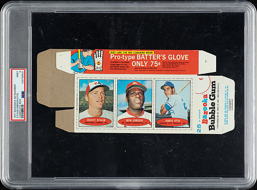 1971 Bazooka Unnumbered Complete Box with Bob Gibson PSA MINT 9 - 1 of 2 - Highest Graded!