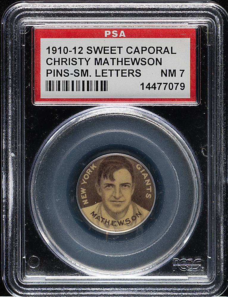 1910-1912 P2 Sweet Caporal Pins Christy Mathewson Small Letters PSA NM 7