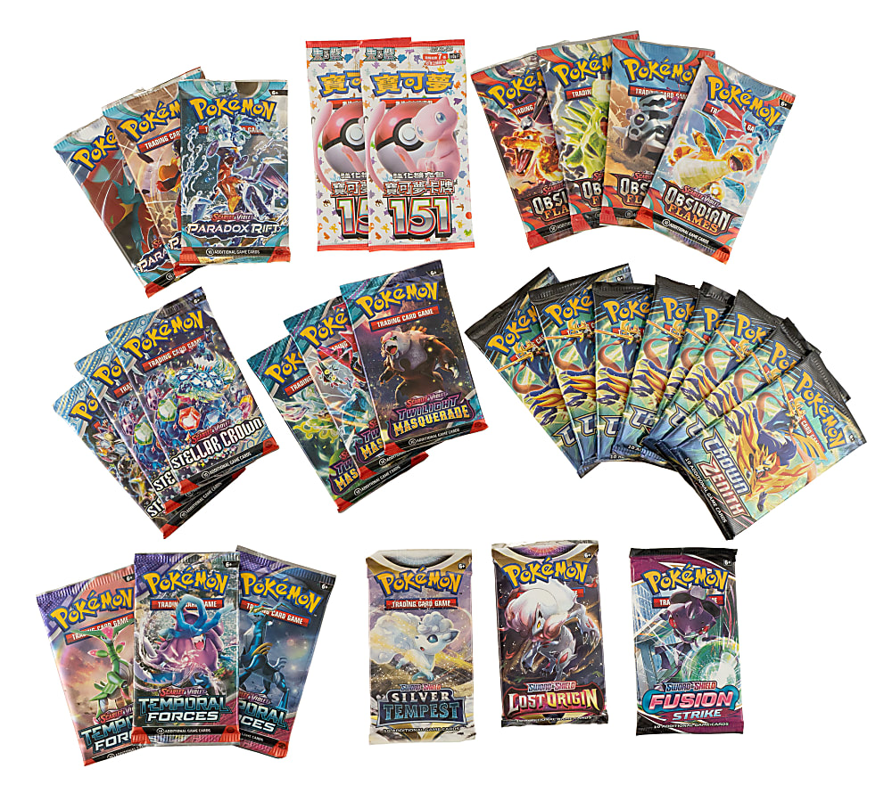 2021 to 2024 Pokemon Factory-Sealed Unopened Booster Pack Collection (29 Packs)