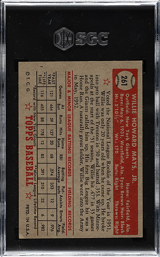 1952 Topps #261 Willie Mays SGC VG+ 3.5