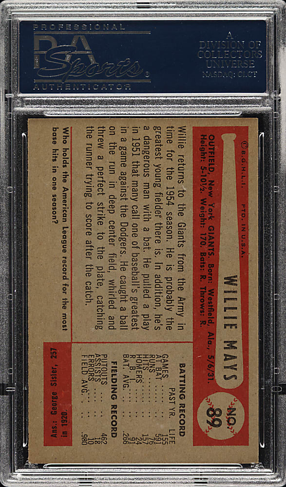 1954 Bowman #89 Willie Mays PSA NM 7
