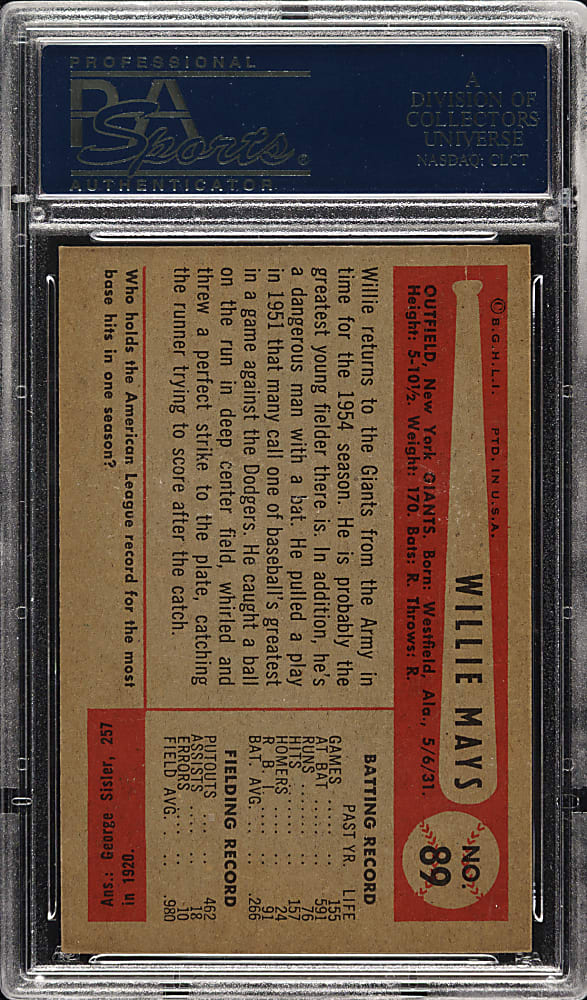 1954 Bowman #89 Willie Mays PSA EX-MT 6