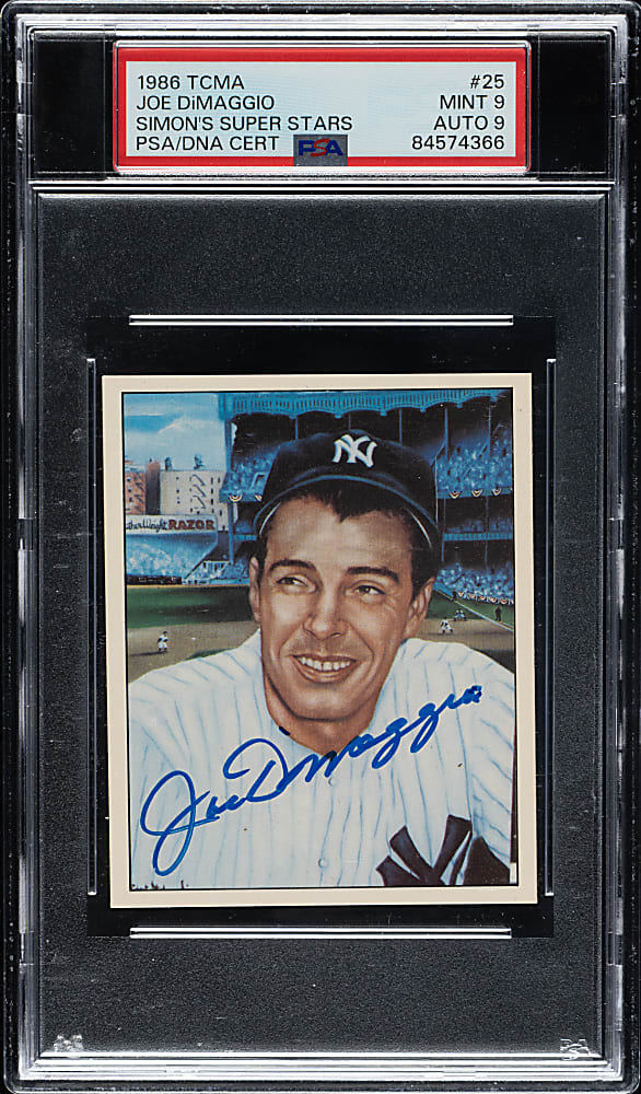 Signed 1986 TCMA Robert Stephen Simon's Super Star #25 Joe DiMaggio PSA MINT 9 with MINT 9 Signature