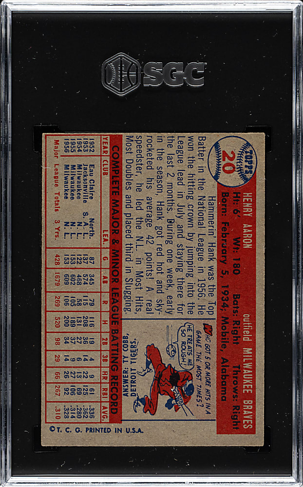 1957 Topps #20 Hank Aaron SGC EX/NM 6