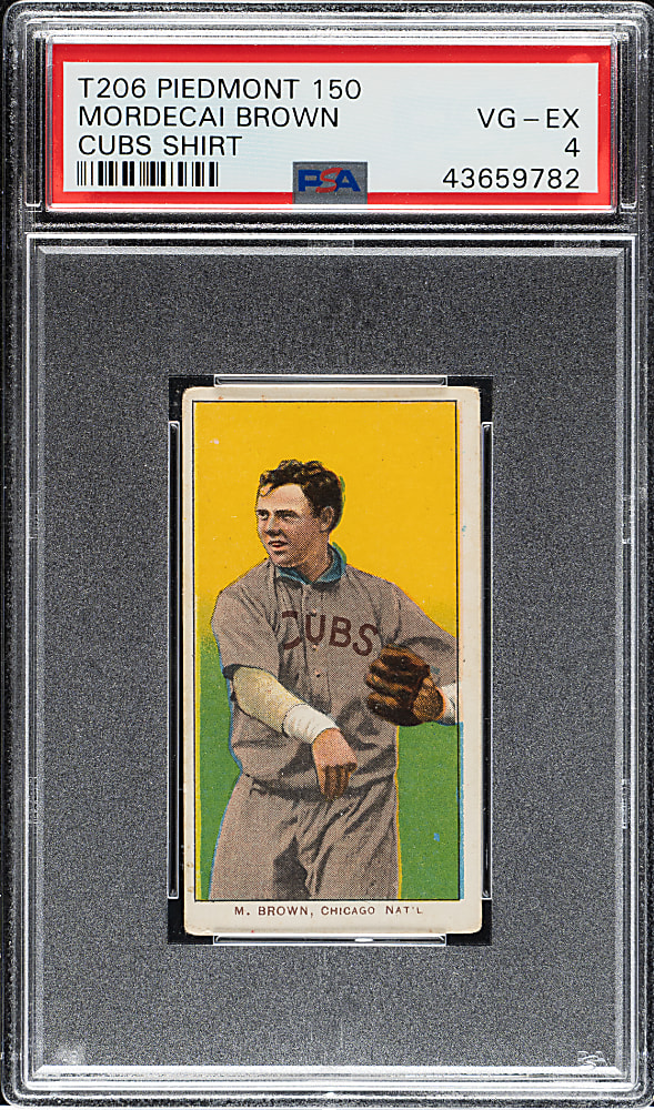 1909-1911 T206 White Border Mordecai Brown Cubs on Shirt PSA VG-EX 4