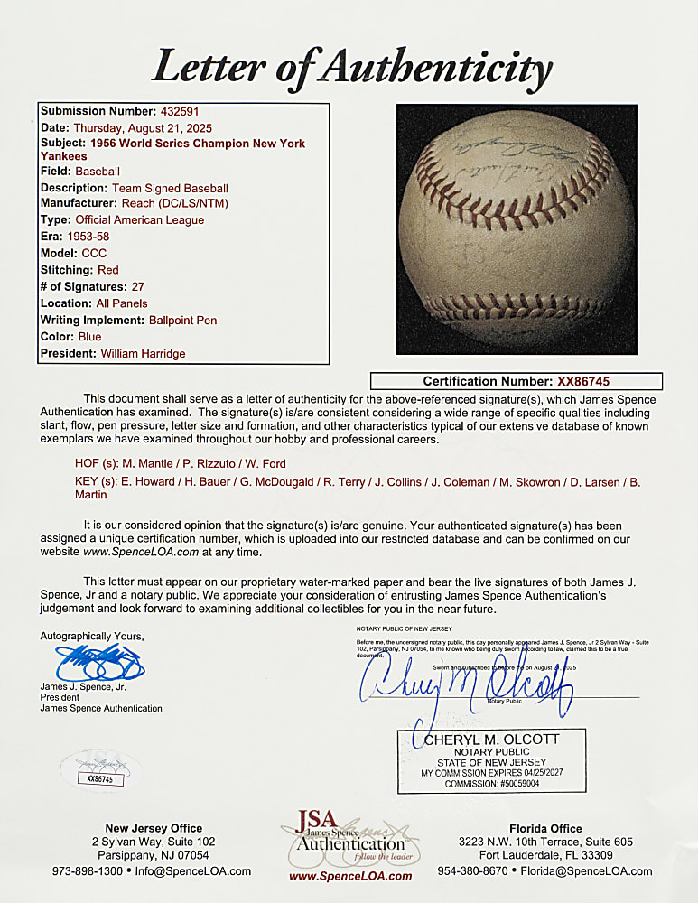 1956 New York Yankees World Champions Team-Signed Baseball with Mickey Mantle - JSA
