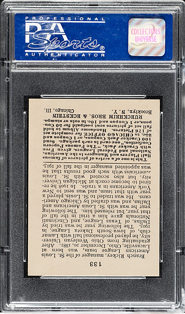1915 E145 Cracker Jack #133 Branch Rickey PSA EX 5