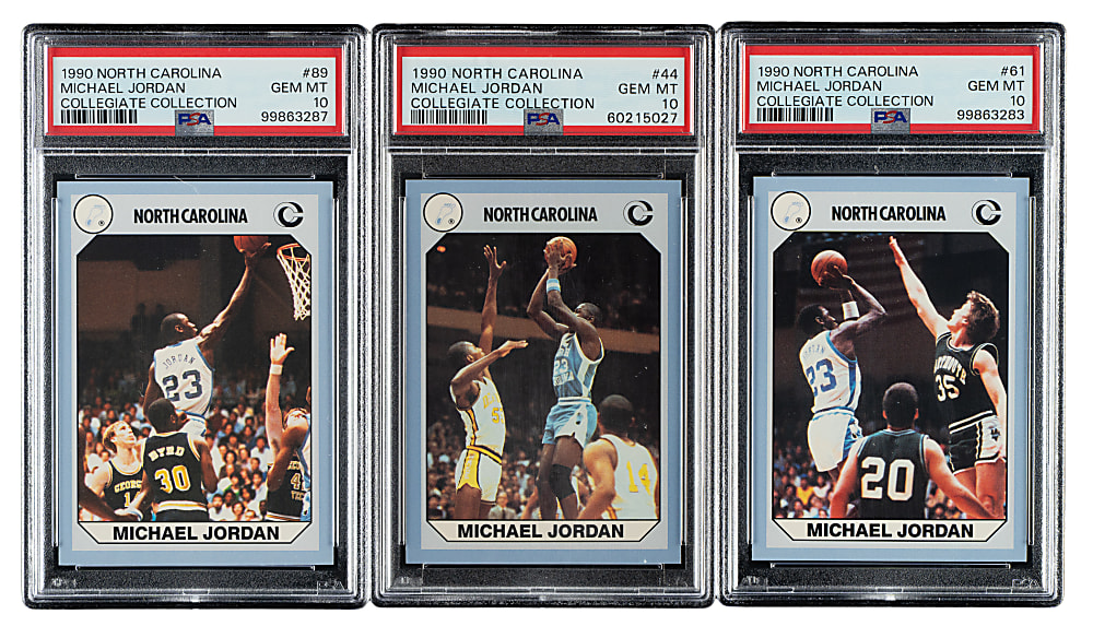 1990 North Carolina Collegiate Collection Basketball Michael Jordan PSA GEM MINT 10 Trio