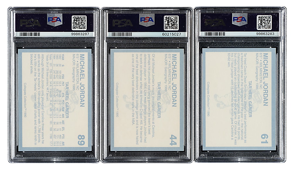 1990 North Carolina Collegiate Collection Basketball Michael Jordan PSA GEM MINT 10 Trio