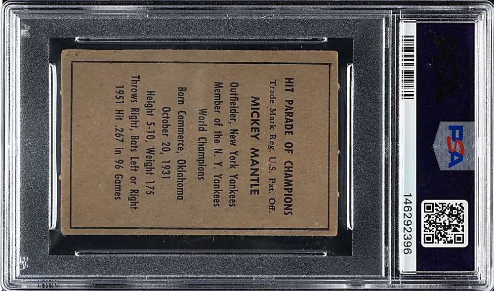 1952 Berk Ross Mickey Mantle PSA GOOD+ 2.5