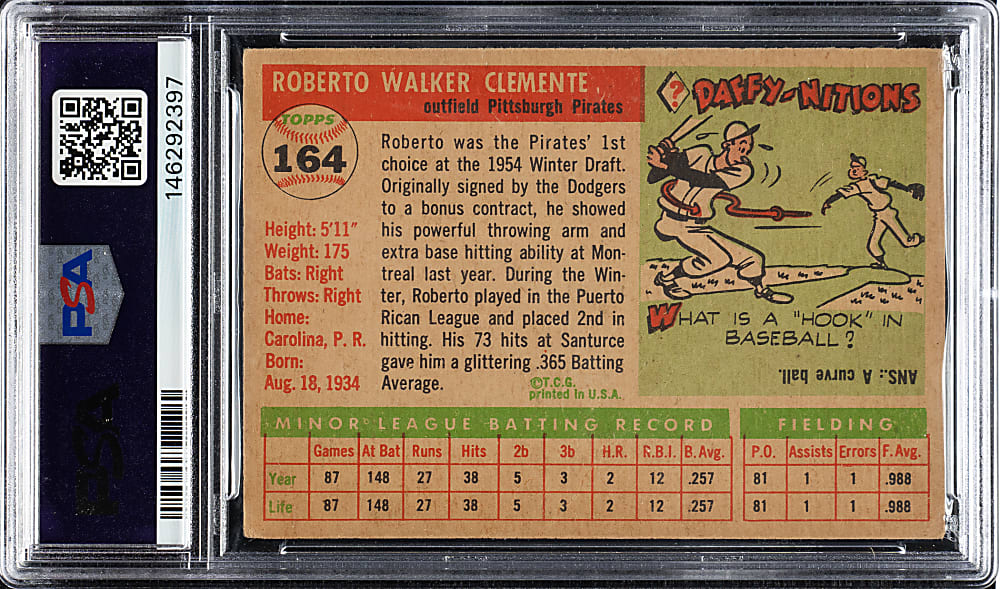 1955 Topps #164 Roberto Clemente Rookie PSA GOOD+ 2.5