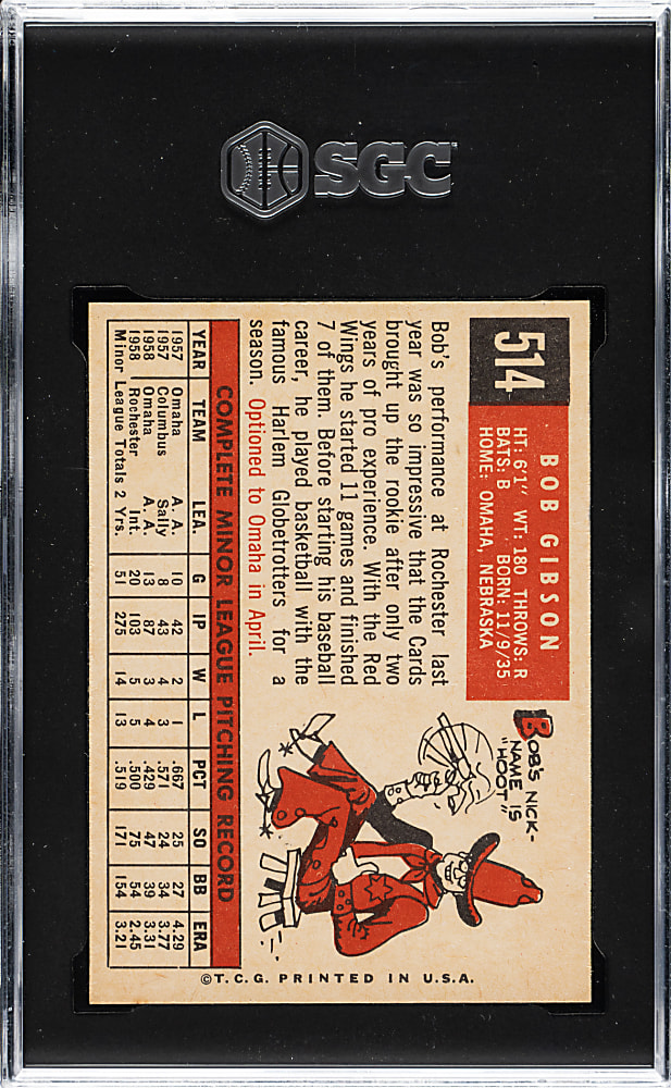 1959 Topps #514 Bob Gibson Rookie SGC MINT 9