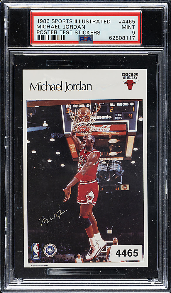 1986-1987 Sports Illustrated Poster Test Stickers Basketball #4465 Michael Jordan PSA MINT 9 - Highest Graded!